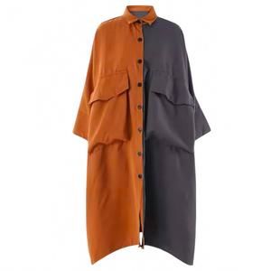 Two-Tone Orange and Charcoal Button-Front Oversized Hoodie Coat